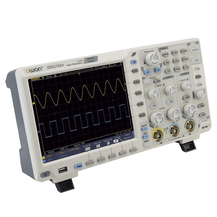 Owon XDS2102A Digital Oscilloscope 12 Bits Vertical Resolution 100Mhz 1Gs/S 8 Inch LCD Display 2CH High Resolution Digital Storage Oscilloscope Scopemeter Scope Meter - MRSLM