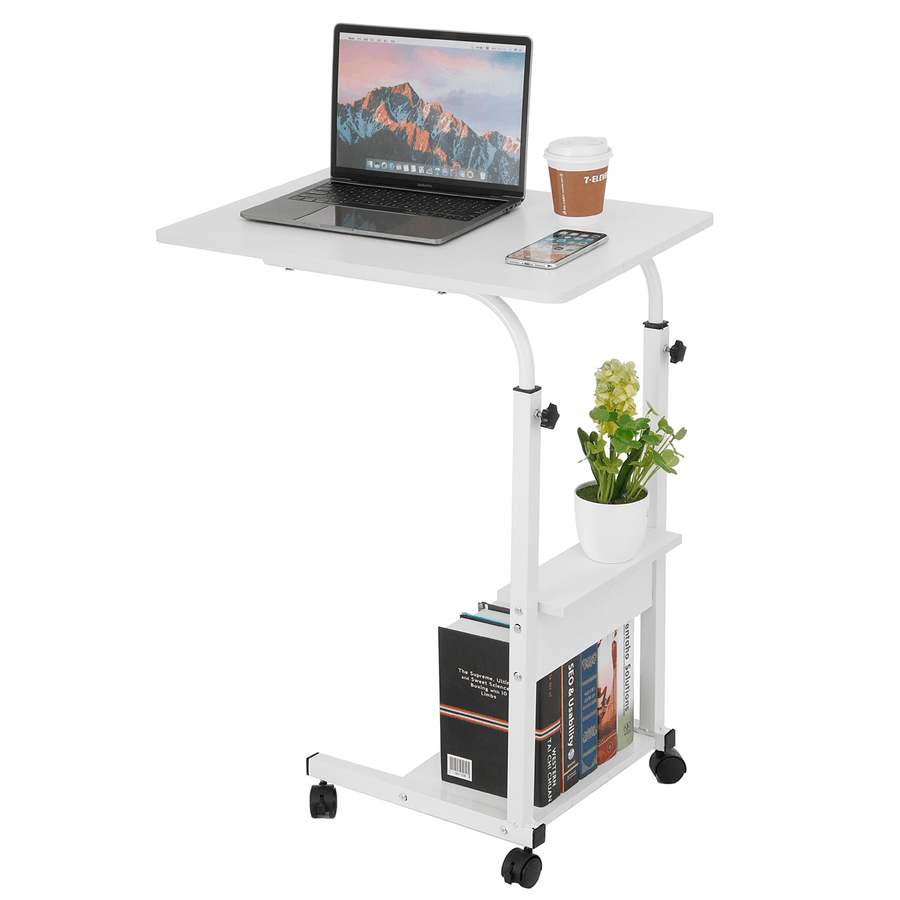 Movable Laptop Desk Adjustable Height Computer Notebook Desk Writing Study Table Bedside Tray with 2 Storage Shelves Home Office Furniture - MRSLM