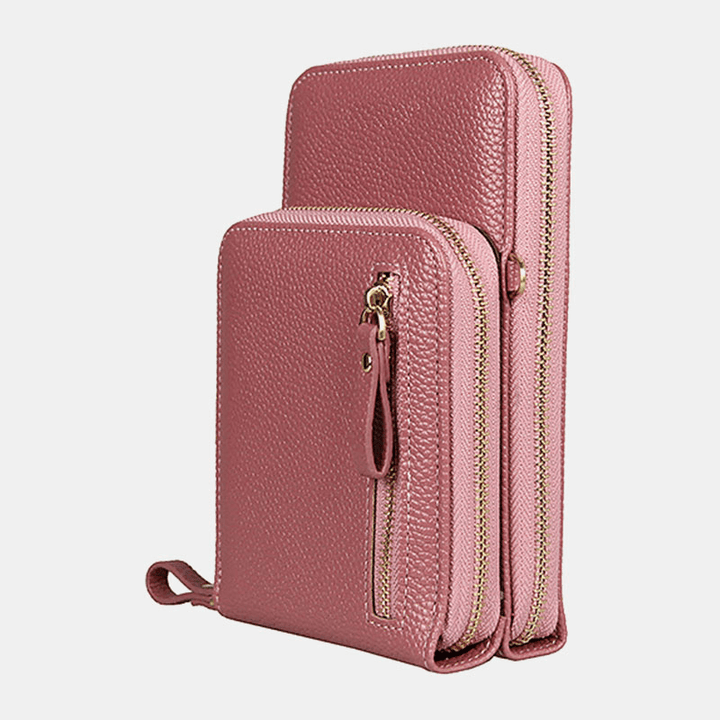 Women 8 Card Slots Solid Casual Phone Bag Crossbody Bag Shoulder Bag - MRSLM