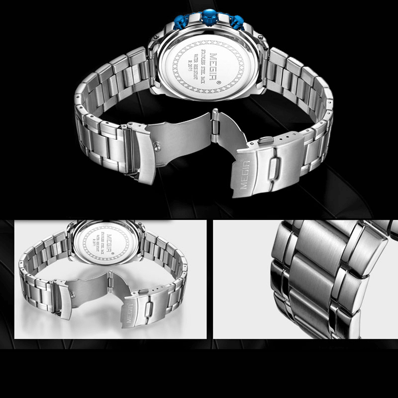 MEGIR MS2075G Business Multi-Functional Calendar Chronograph Luminous Men Waterproof Stainless Steel Strap Quartz Watch - MRSLM