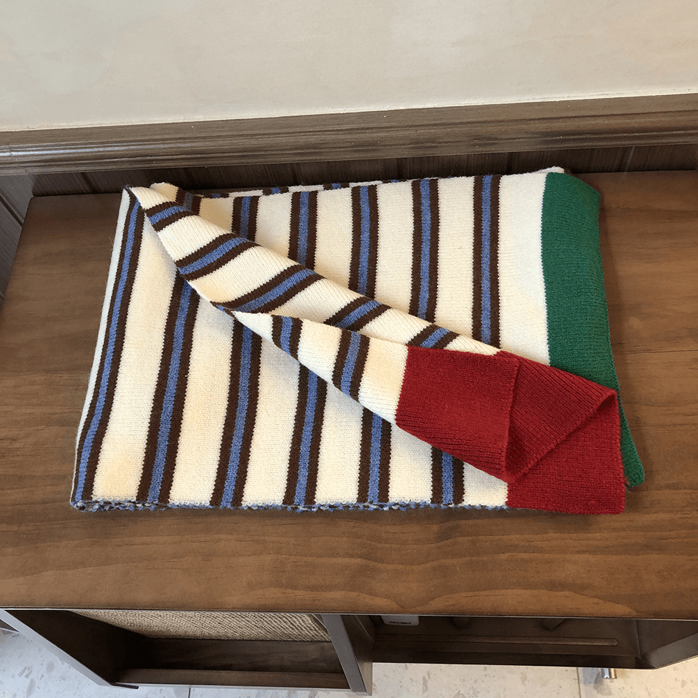 Casual Contrast Striped Knitted Warm Wool Scarf - MRSLM