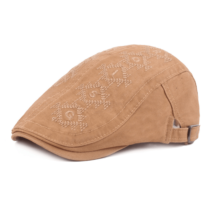 Mens Cotton Beathable Embroidery Painter Beret Caps Casual Outdoor Visor Forward Hat - MRSLM