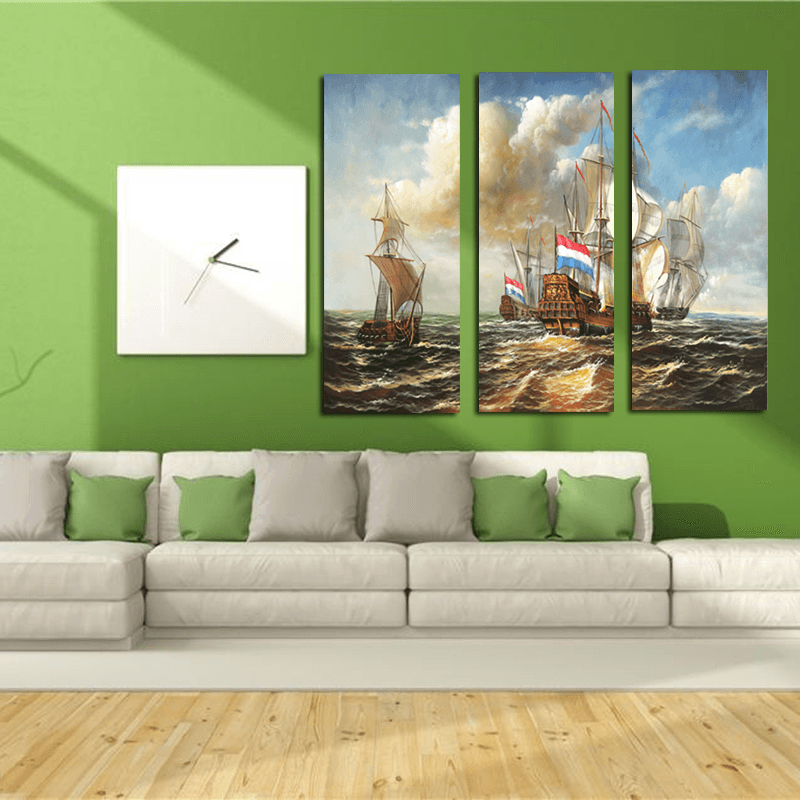 Miico Hand Painted Three Combination Decorative Paintings Sea Vessel Wall Art for Home Decoration - MRSLM