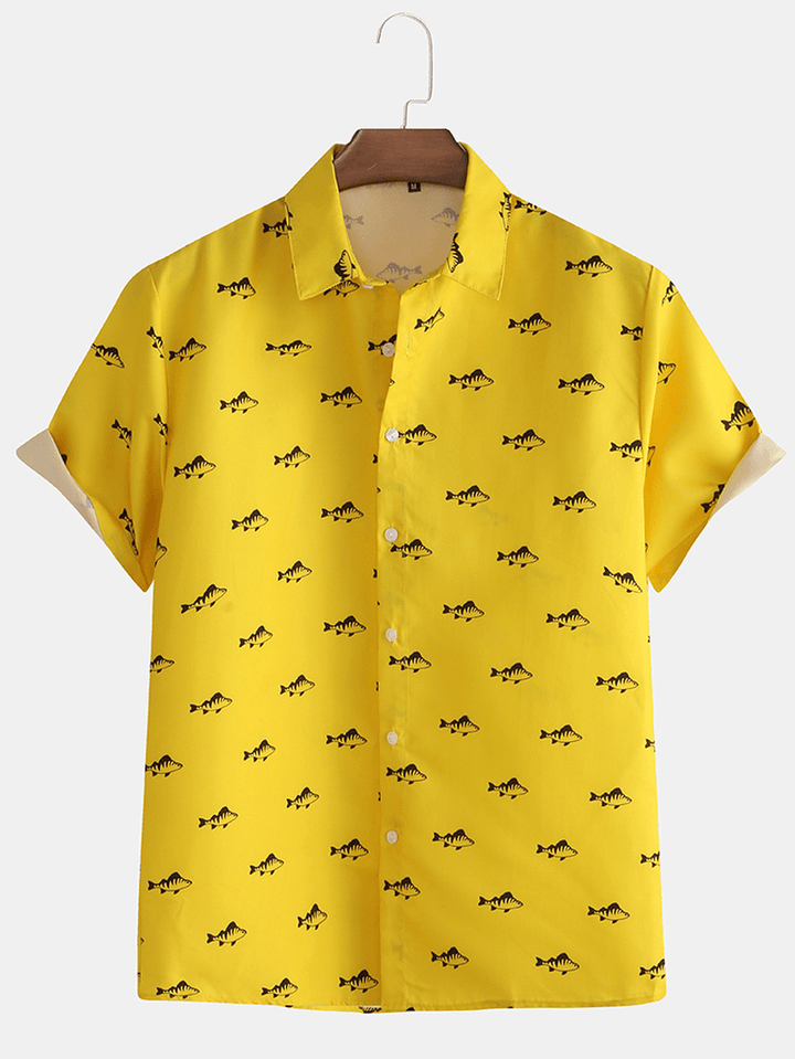 Mens New Fashion Casual Fish Printed Short Sleeve Shirts - MRSLM