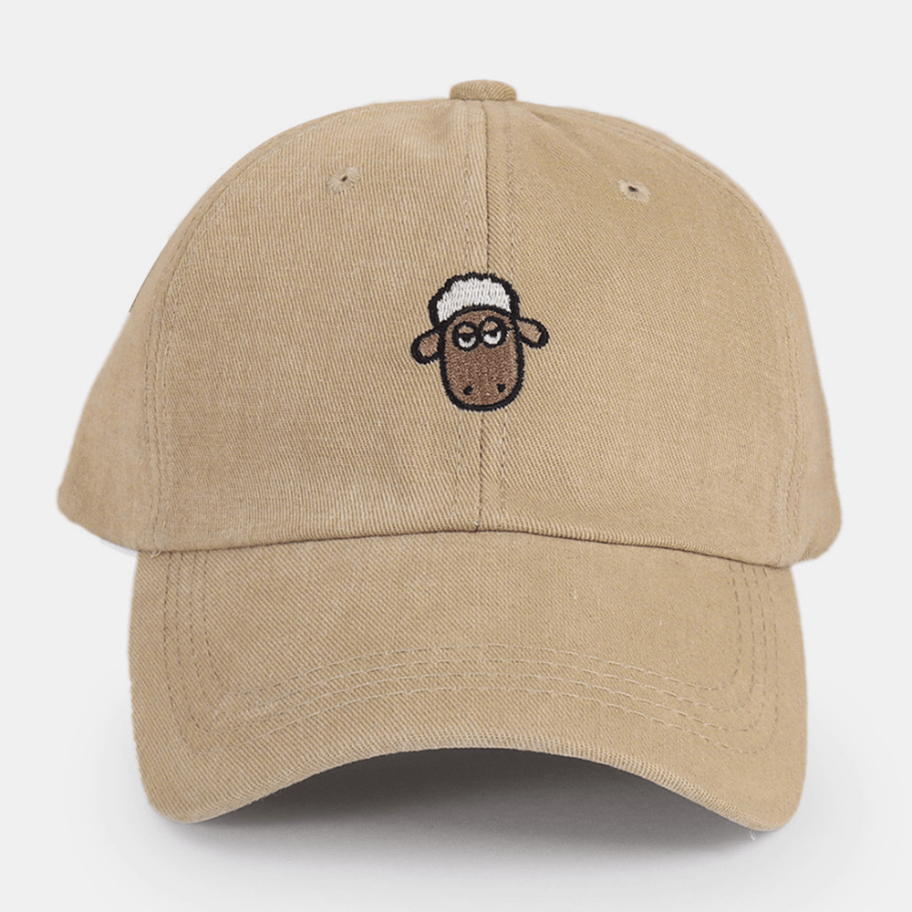 Unisex Cartoon Sheep Embroidery Wide Brim Sunshade Hat Simple Hip Hop Adjustable Baseball Cap - MRSLM