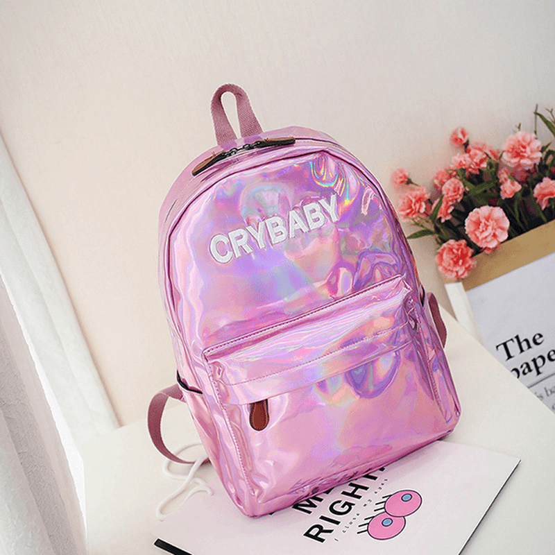 Women Reflective Laser Letter Personality Handbag Backpack - MRSLM