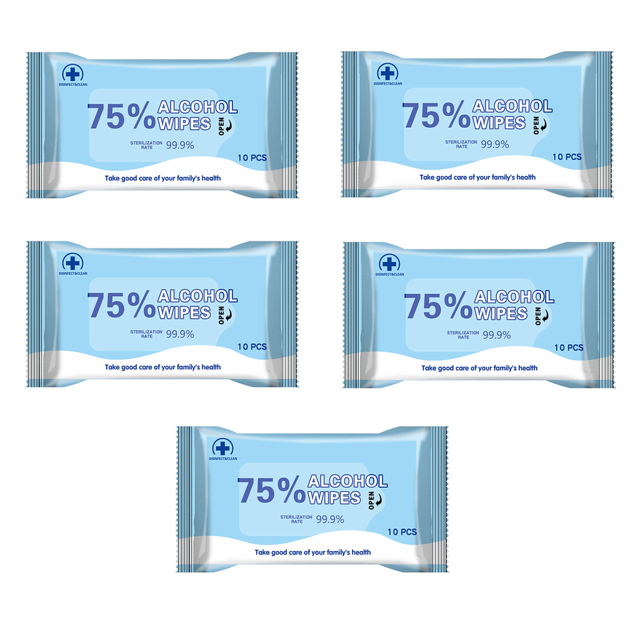 XINQING 5 Packs of 10Pcs 75% Medical Alcohol Wipes 99.9% Antibacterial Disinfection Cleaning Wet Wipes Disposable Wipes for Cleaning and Sterilization in Office Home School Swab - MRSLM