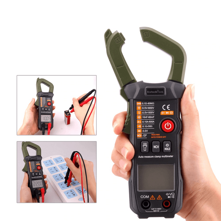 Borbede Digital Clamp Meter Multimeter Automatic Identification 6000 Counts DC AC Resistance Capacitance Diode NCV Tester Mini - MRSLM