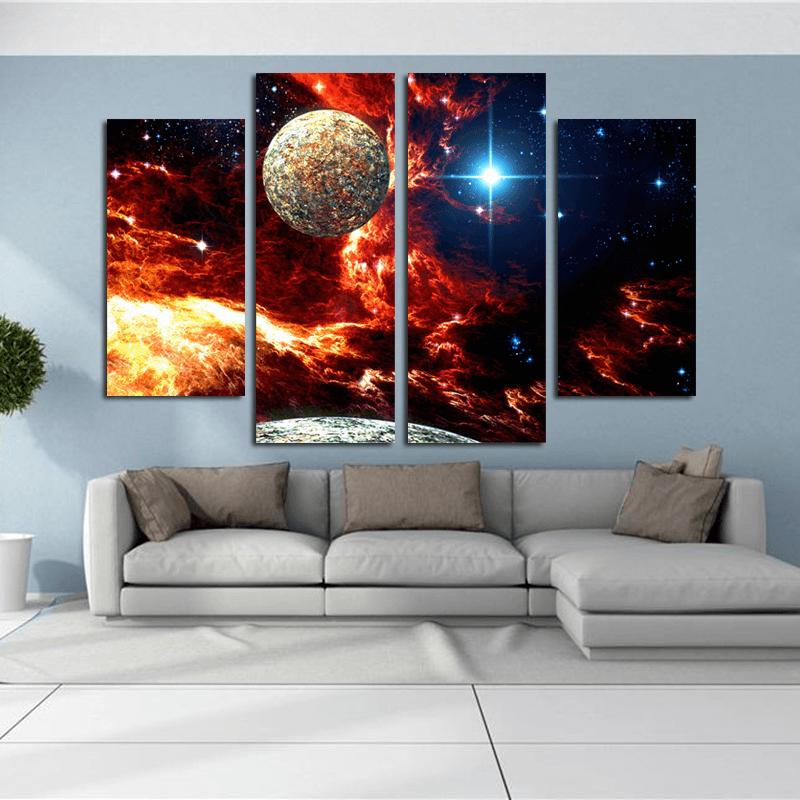 Miico Hand Painted Four Combination Decorative Paintings Cosmic Starry Sky Wall Art for Home Decoration - MRSLM