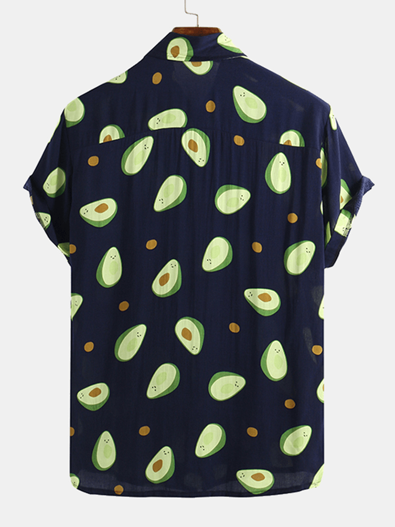 Mens Avocado Printed Summer Hawaiian Style Casual Vacation Fashion Shirts - MRSLM