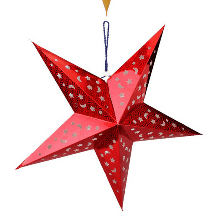 45Cm Christmas Laser Paper Star Hanging Decoration Folding Handmade 3D Pentagram Christmas Decor - MRSLM