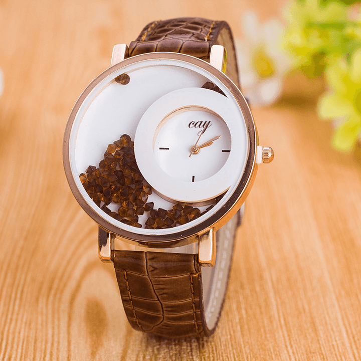 Fashion Casual Women Watch Crystal Dial Leather Strap Female Quartz Watch - MRSLM