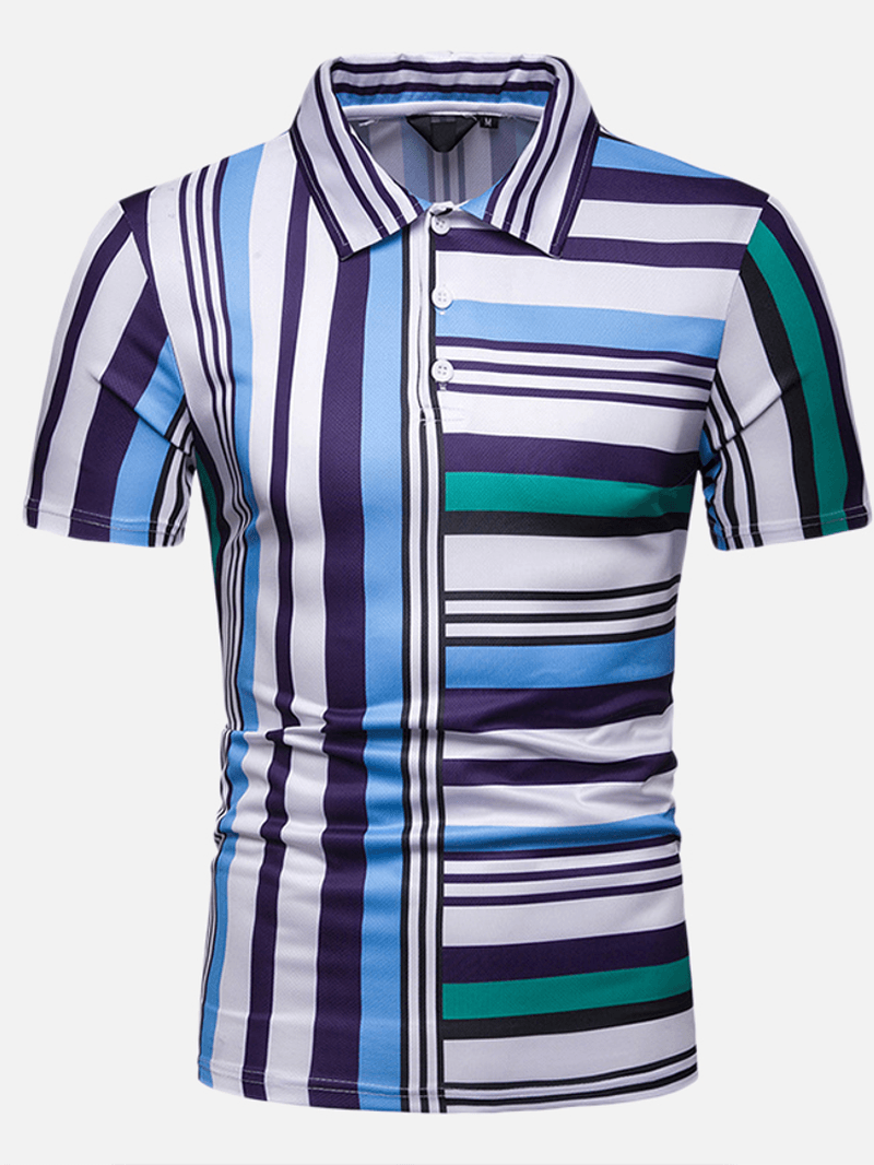 Mens Colorful Striped Printed Comfy Golf Shirts - MRSLM