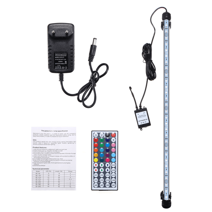 53CM RGB LED Aquarium Fish Tank Light IP68 Color Changing Bar Submersible Lamp + Remote Control AC110-240V - MRSLM