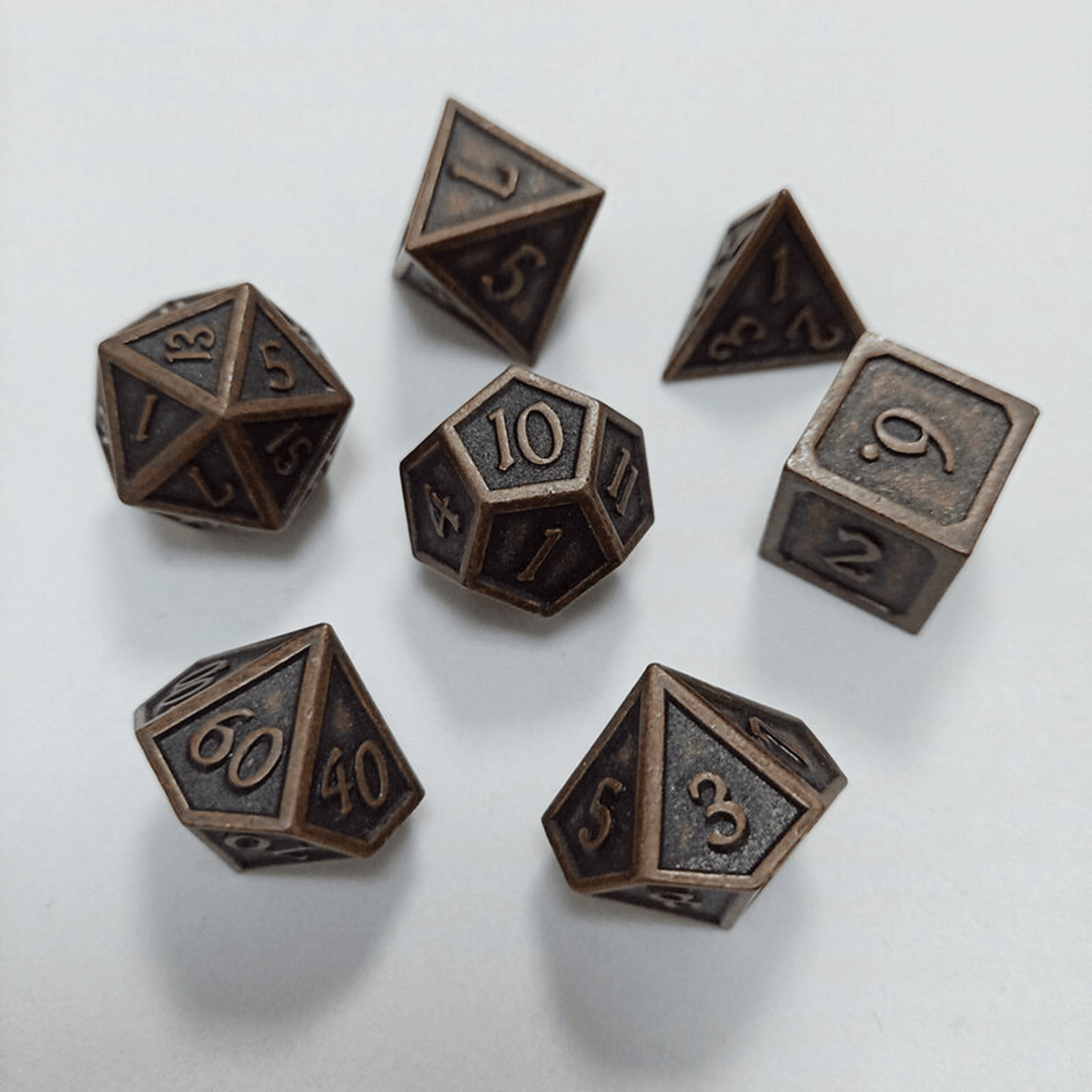 7Pcs Metal Polyhedral Dice Dnd RPG TRPG Games Dices SET with Storage Bag - MRSLM