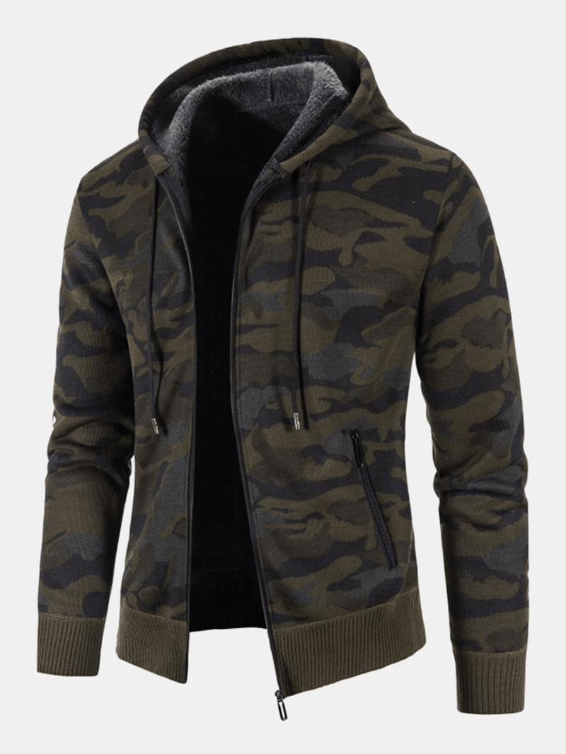 Mens Cotton Camo Printed Plush Lined Zipper Slant Pockets Jackets - MRSLM