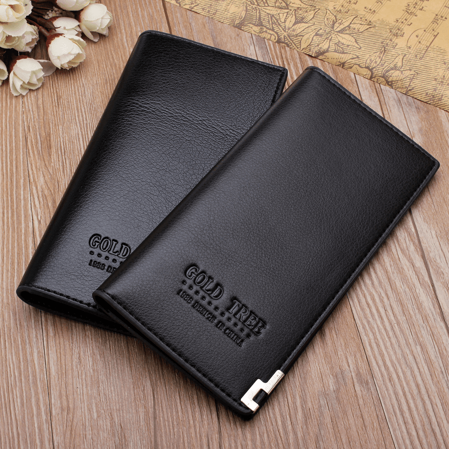 Men'S Slim Leather Long Wallet Bifold Clutch Credit Card Holder Coin Purse Bag - MRSLM