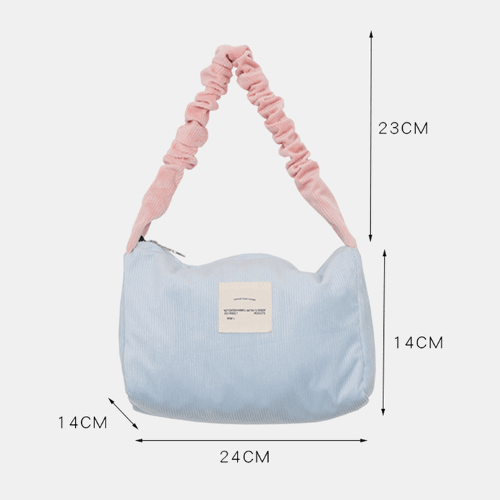 Women Candy Color Corduroy Letter Patch Underarm Bag Large Capacity Soft Zipper Tote Handbag Shoulder Bag - MRSLM