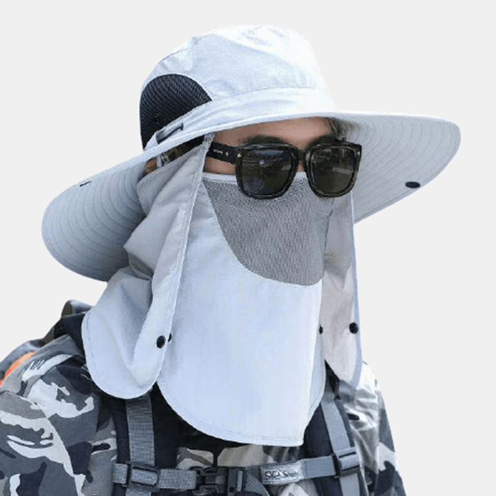 Unisex Big Brim Dual-Use Windproof Rope Mask Curtain Cover Face Summer Outdoor Fishing 360 Degree Sunshade Bucket Hat - MRSLM