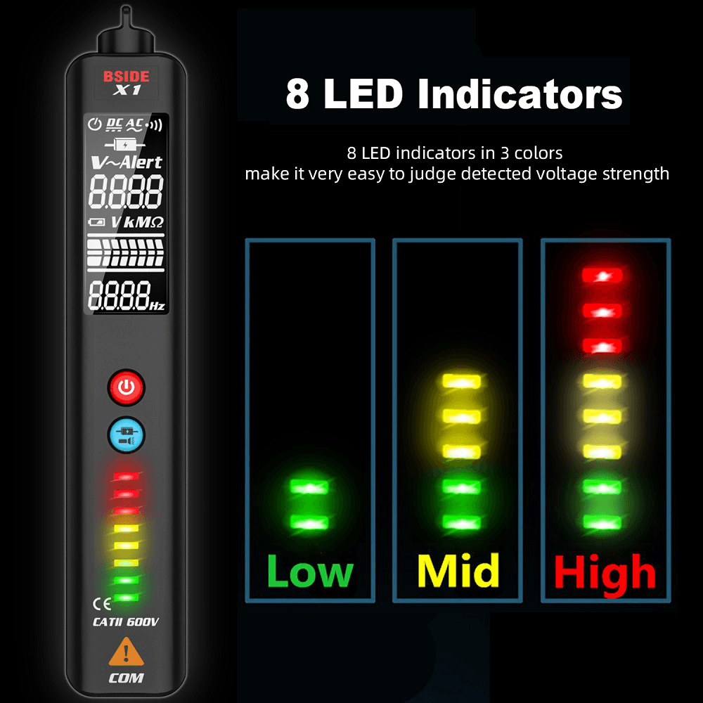 BISDE X1 Dual Mode Smart Detector Non-Contact AC Voltage Detector NCV Multimeter Electric Test Pencil Portable Tester Pen with Alarm - MRSLM