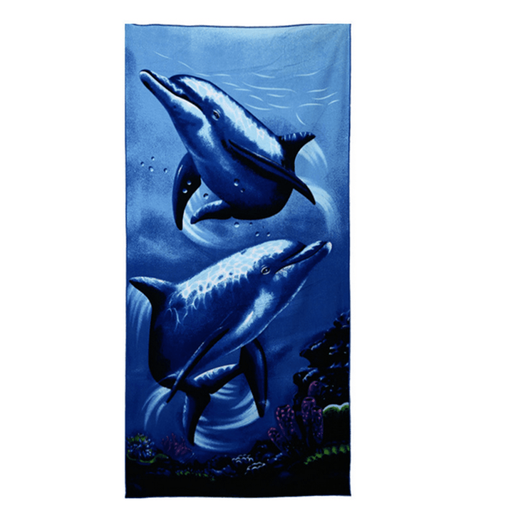 70X150Cm Blue Dolphin Penguin Print Absorbent Microfiber Beach Towels Quick Dry Bath Towel - MRSLM