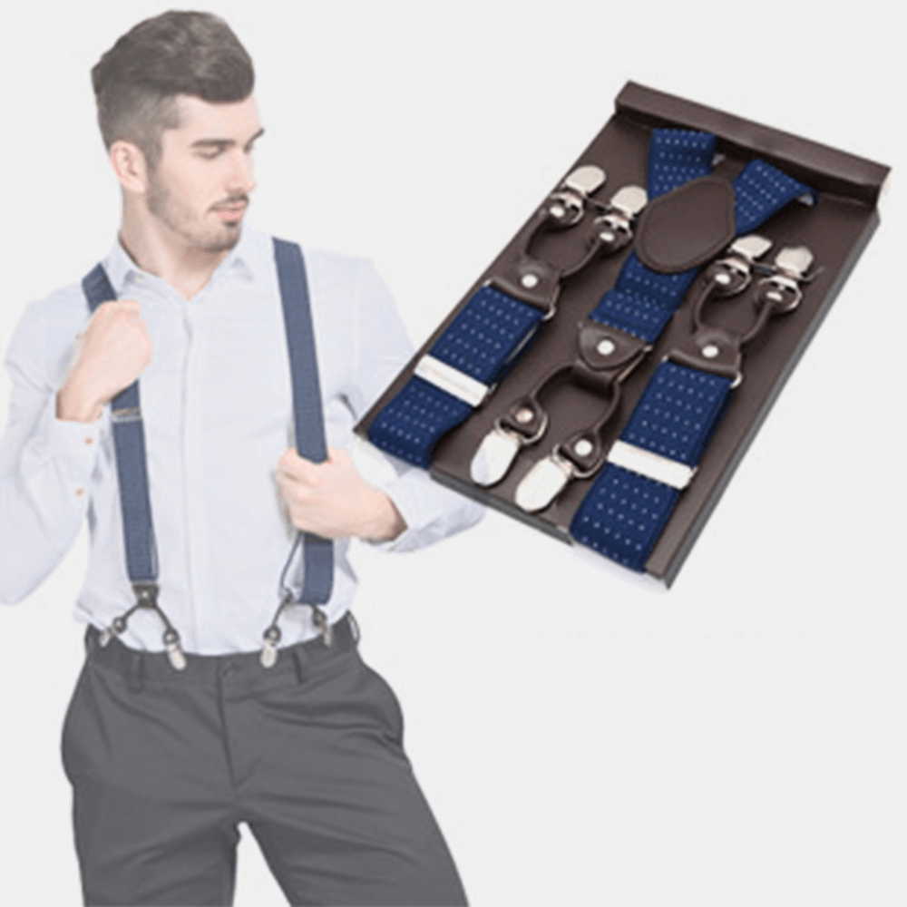 Men Nylon 120Cm Hook Buckle Suspenders Braces High Elastic Adjustable 4 Clip Belt Strap - MRSLM