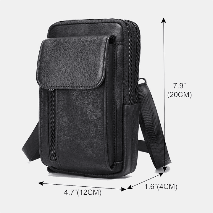 Men Retro Double Layer Cowhide Waist Bag Casual Wear-Resistant 6.5 Inch Phone Bag Belt Bag Crossbody Bag Shoulder Bag - MRSLM