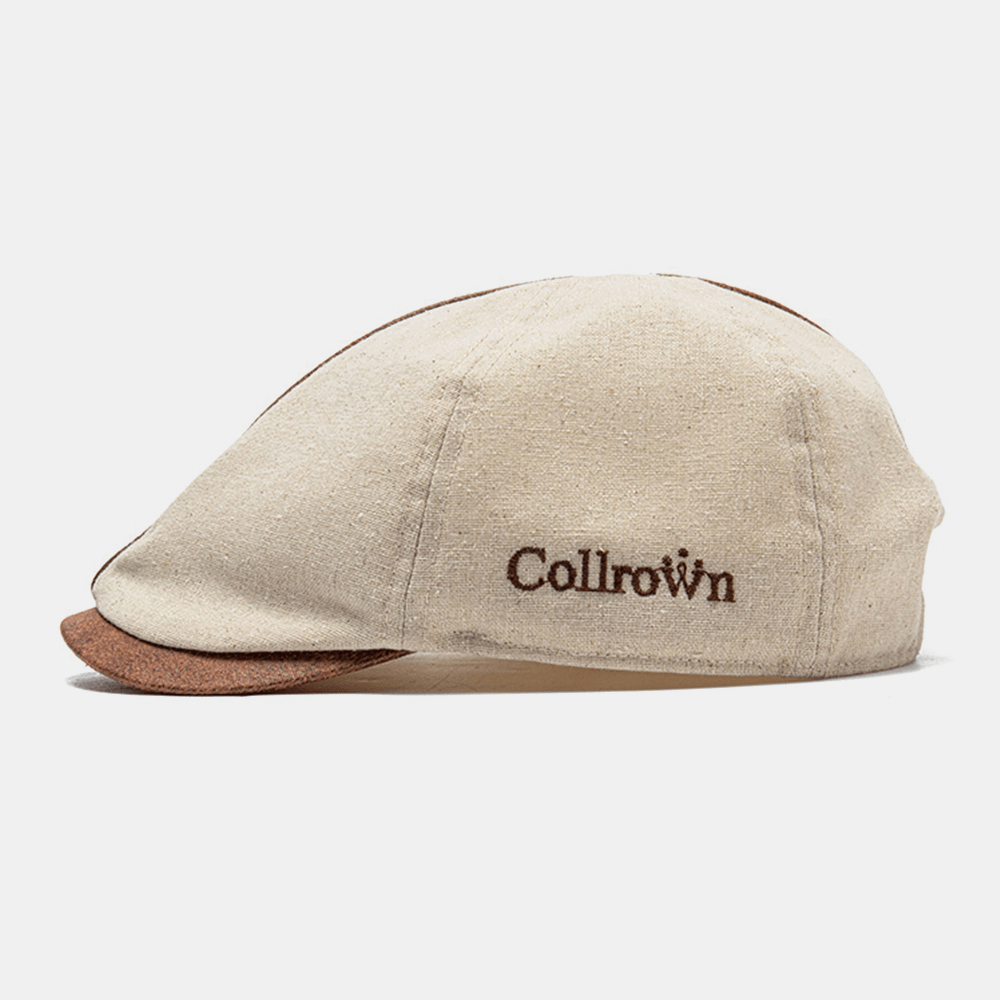 Collrown Men Cotton Solid Color Letter Embroidered Forward Cap Flat Cap Beret Cap - MRSLM