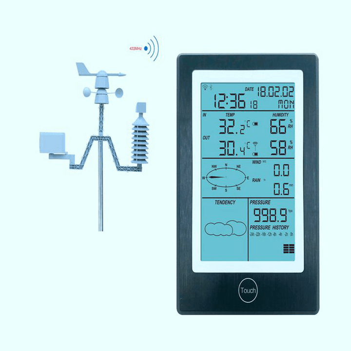 Wifi Weather Station LCD Thermometer Hygrometer Rainfall Pressure Wind Speed Direction Wireless APP Weather Forecast Data Alarm - MRSLM