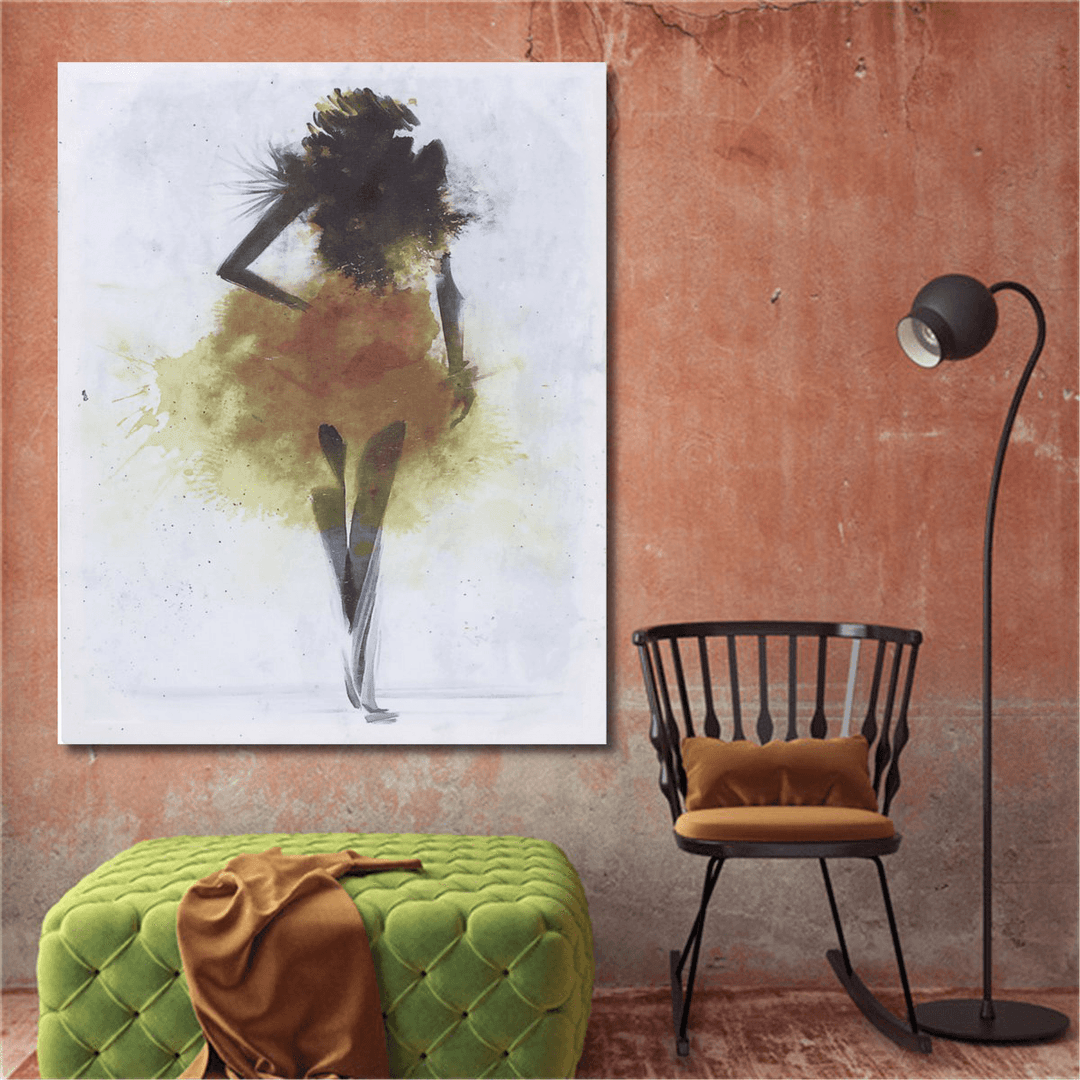 Fashion Yellow Girl Minimalist Abstract Art Canvas Oil Print Paintings Framed/Unframed - MRSLM