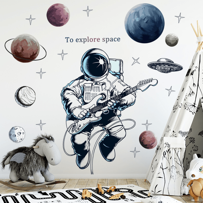 Space Theme Astronaut Wall Sticker Dormitory Living Room Wall Decor Self-Adhesive Bedroom 3D Kids Room Decoration Home Decor - MRSLM