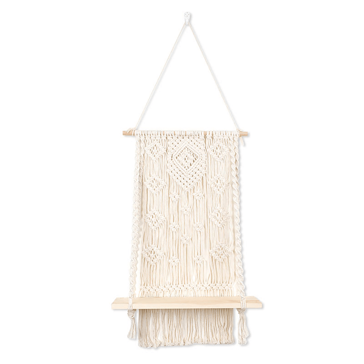 Macrame Plant Hanger Basket Hand Woven Tapestry Wood Pot Shelf Room Decoration - MRSLM