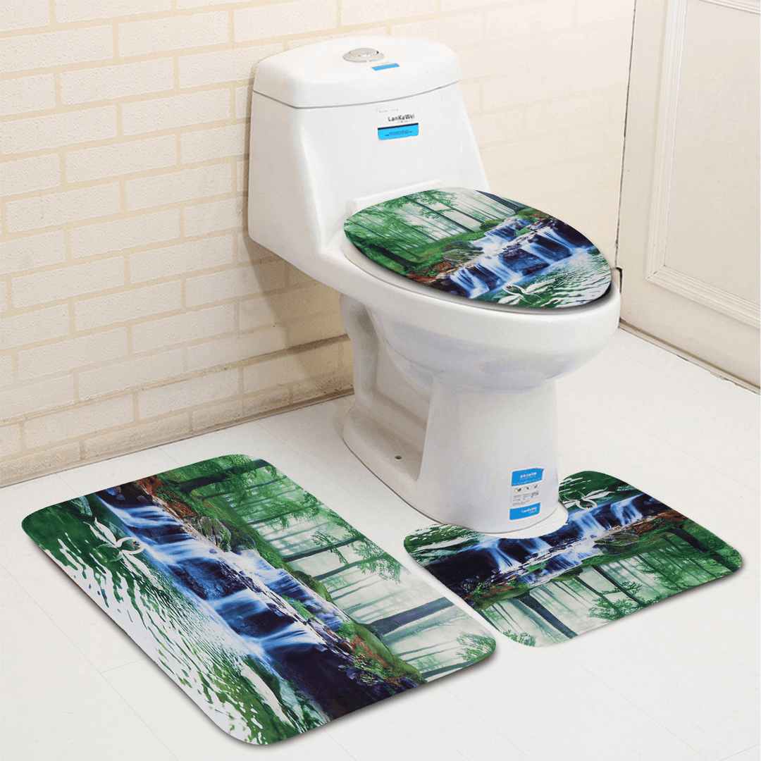 1/3/4Pcs Shower Curtain Bath Mat Toilet Lid Bath Carpet Bath Rugs Carpet - MRSLM