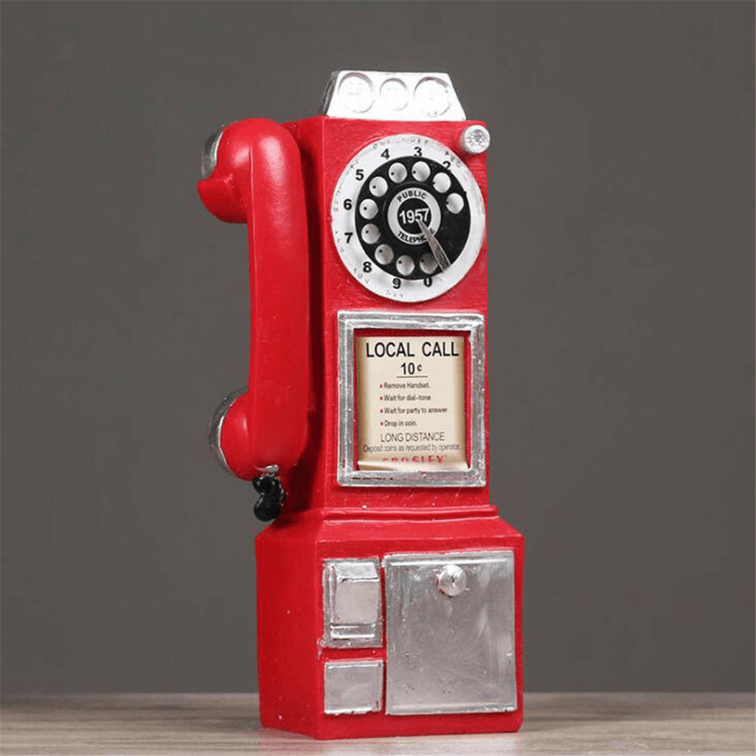 30Cm Black Vintage Rotary Dial Telephone Statue Model Phone Booth Figurine Decorations - MRSLM