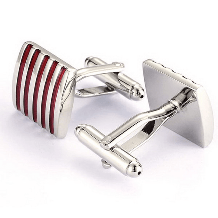 Men Cuff Links Color Stripe Metal Copper Enamel Square Accessories for Shirt - MRSLM