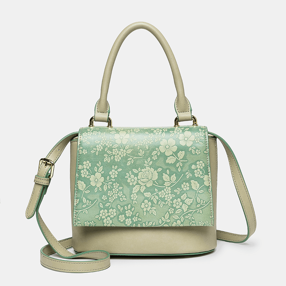 Women Vintage Genuine Leather Floral Handbag Crossbody Bag Shoulder Bag - MRSLM