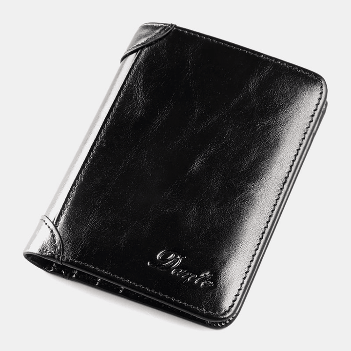 Men Genuine Leather Retro Bifold Thick RFID Anti-Theft Card Holder Coin Purse Money Clip Cowhide Wallet - MRSLM