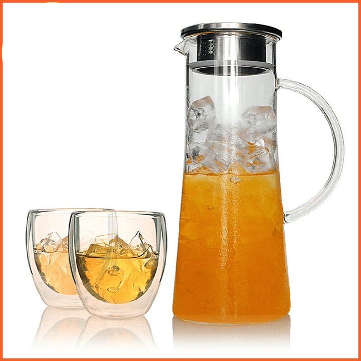 Glass Kettle Two-Way Outlet Water Jug Heat Resistant Transparent Tea Pot Stainless Steel Strainer - MRSLM