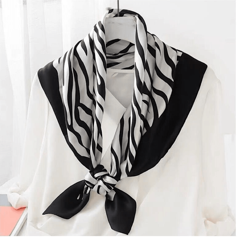 Women'S Zebra Print Silk Square Scarf Mulberry Silk Crepe Satin Satin Silk Scarf - MRSLM