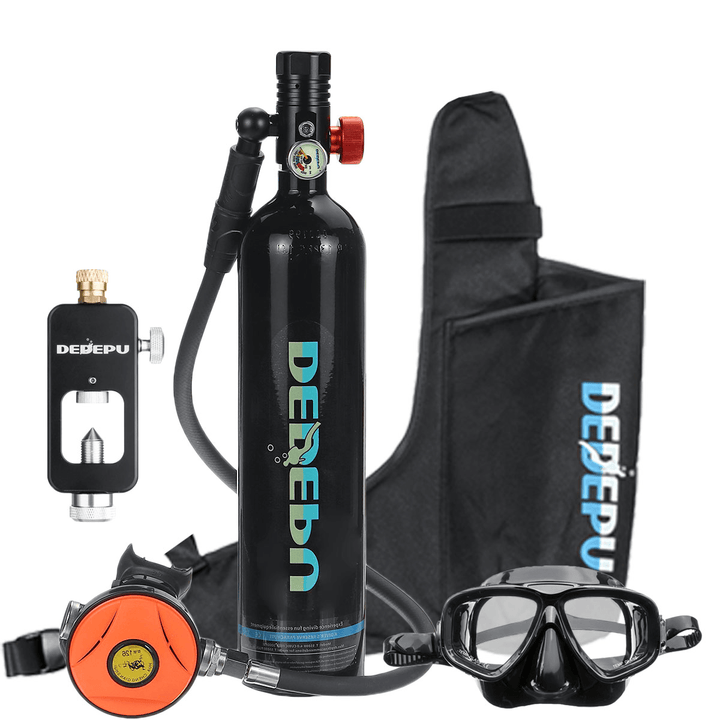 DEDEPU Snorkeling Diving Equipment Set 1L Scuba Diving Tank Oxygen Cylinder with Dive Respirator Snorkel Mask Underwater Sport Accessories - MRSLM