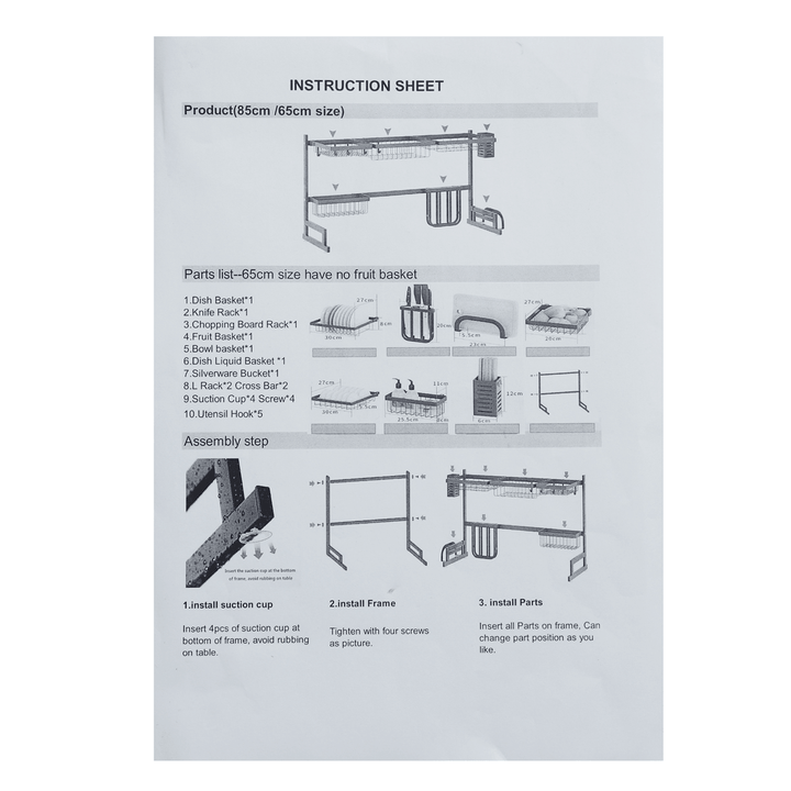 Large Sink Dish Drying Rack Holder Drainer Stainless Steel Kitchen Cutlery Storage Shelf - MRSLM