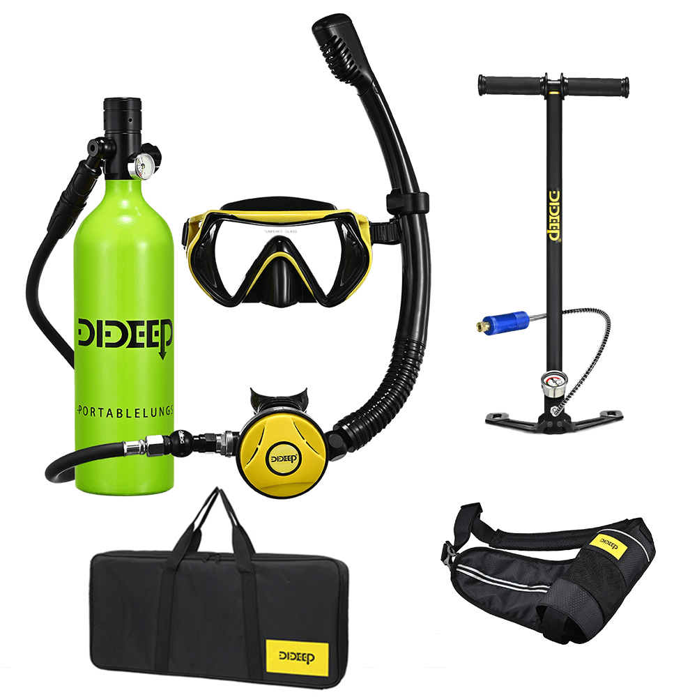 DIDEEP X4000Plus 1L Scuba Diving Cylinder Set Mini Oxygen Tank Respirator Snorkel Tube Anti-Fog Diving Goggles Air Pump Storage Bag - MRSLM