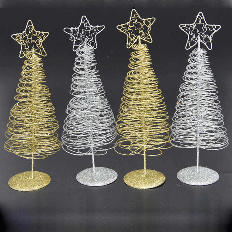 Christmas 2017 Mini Iron Christmas Tree Gold Silver Ornament Table Desk Decoration Christmas Gifts - MRSLM