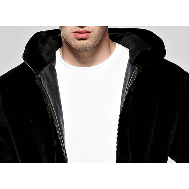 Mens Winter Warm Hooded Zipper Faux Fur Coat Jacket - MRSLM