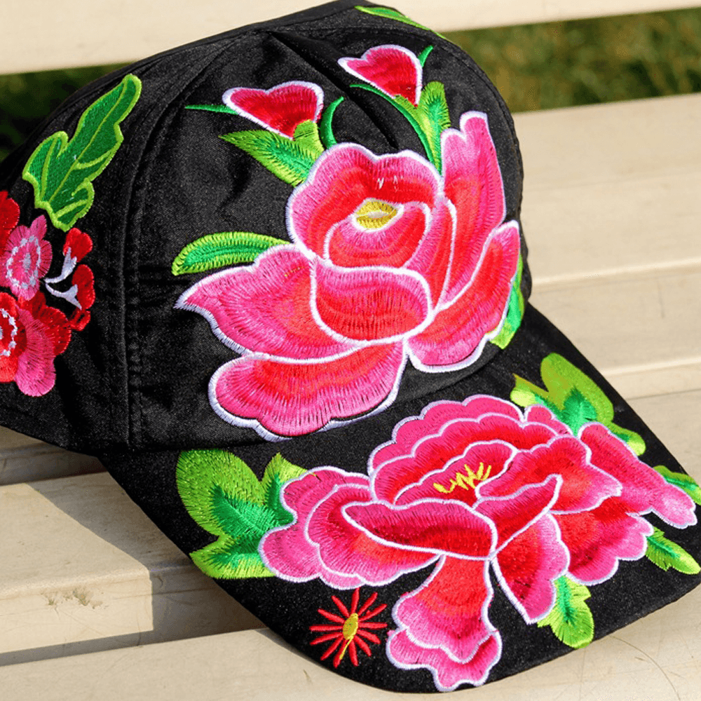 Women Flower Embroidery Sunscreen Sun Hat Duck Hat Baseball Cap - MRSLM