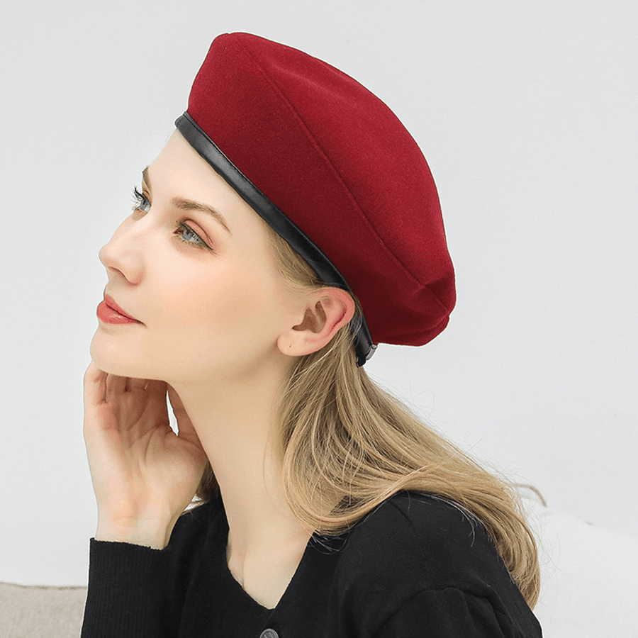 Woolen Beret Caps Wild Casual Drawstring Adjustable Painter Hat - MRSLM