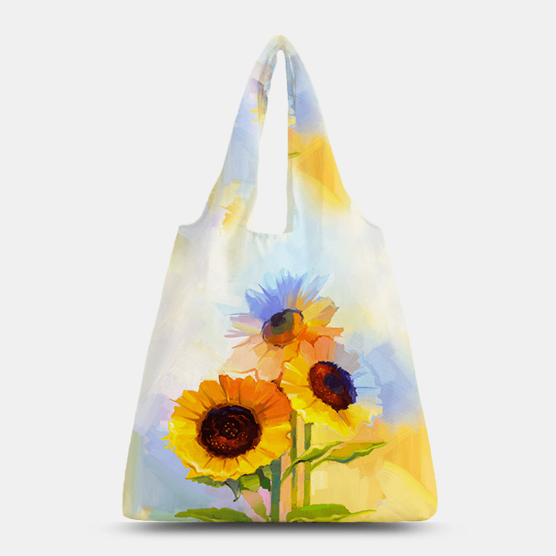 Women Nylon Tie Dye Sunflower Pattern Print Summer Bag Shoulder Bag Handbag Tote - MRSLM