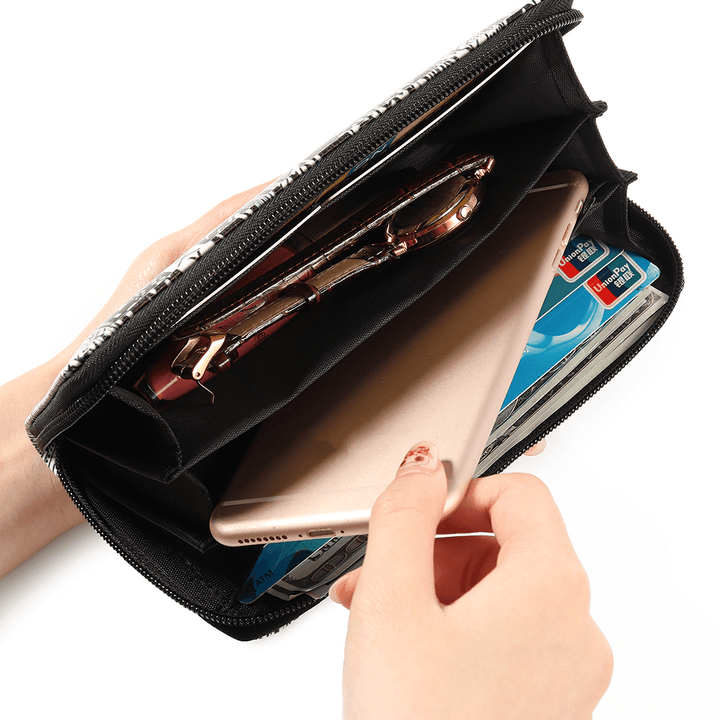 Women National Faux Leather Long Wallet Print Phone Purse - MRSLM