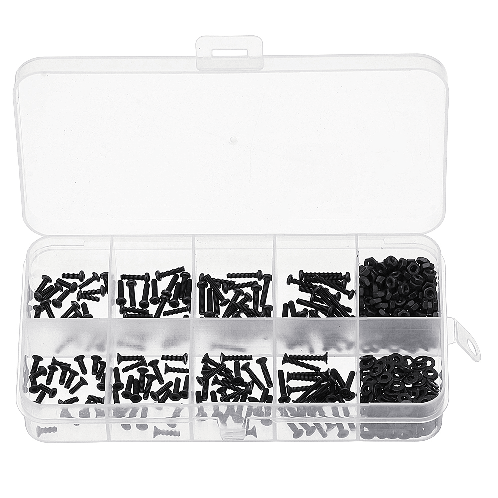 Suleve™ M2CH4 480Pcs M2 Hex Socket Button&Flat Head Screw Carbon Steel Bolt Nut Assortment - MRSLM