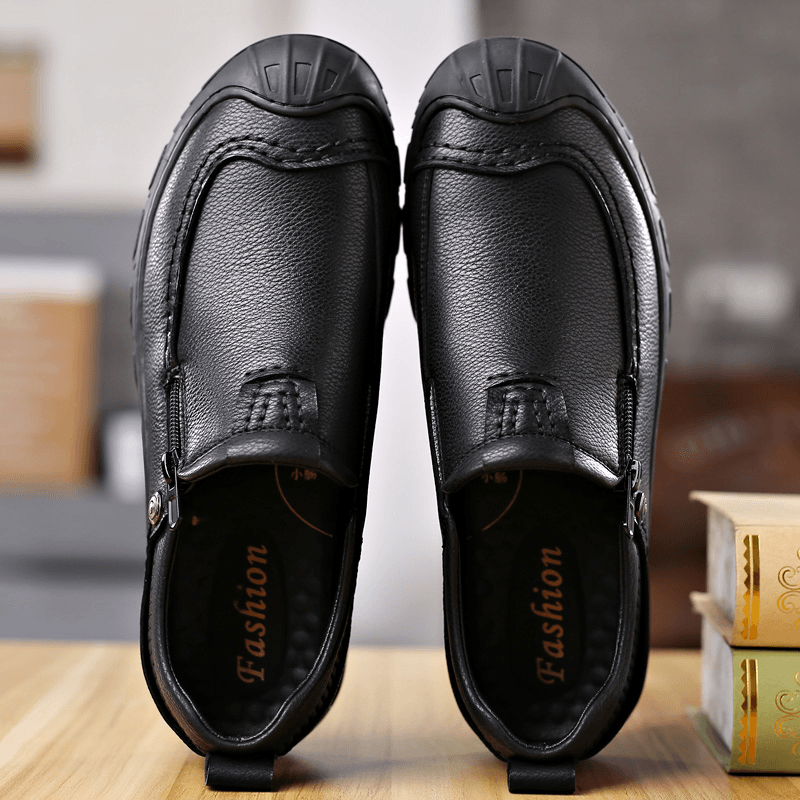 Men Microfiber Leather Breathable Comfy Bottom Non Slip Zipper Casual Business Shoes - MRSLM